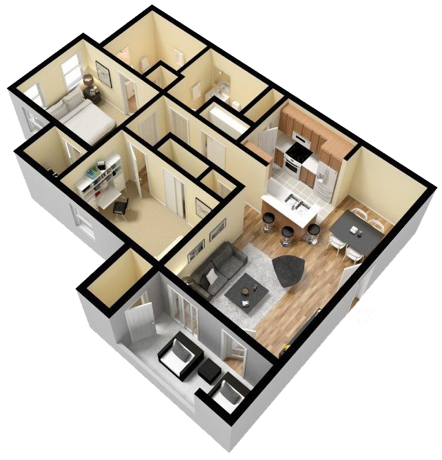 Floor plan for 2 beds, 2 baths, 950 sqft